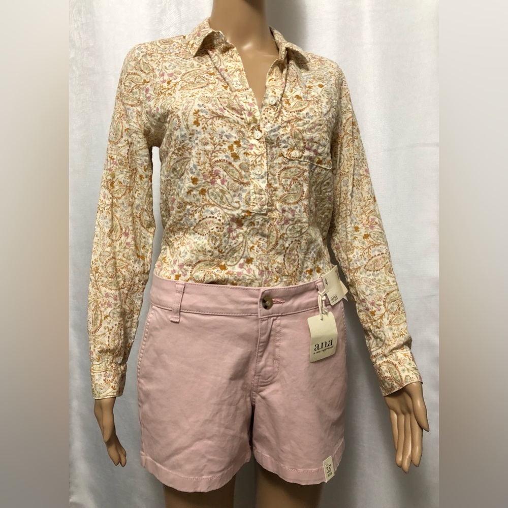 a.n.a. flower and paisley print long sleeve button down blouse. Like new!